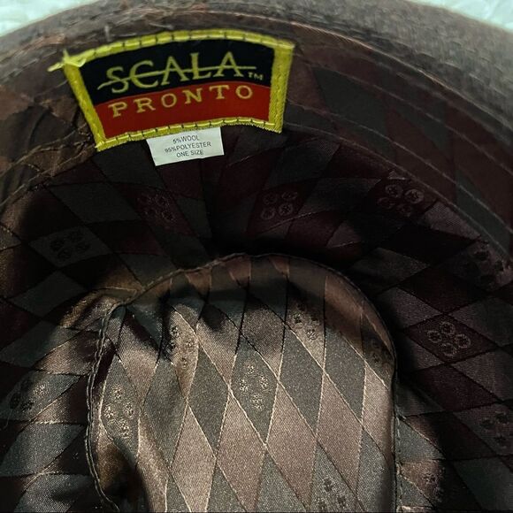 Scala Pronto brown and white fedora hat with bow NWOT - Picture 4 of 9
